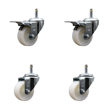 Service Caster 3 Nylon Wheel Swivel 7/16'' Grip Ring Stem Caster Set 2 Total Lock Brakes, 4PK SCC-GRTTL20S314-NYS-716138-2-S-2